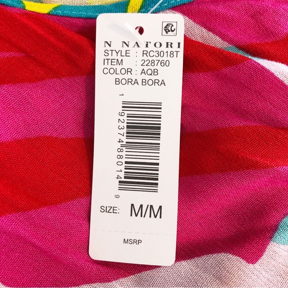 N Natori Bora Bora Tank Dress Aqua Blue Tropical Floral Medium NWT - Picture 10 of 15